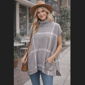 Ann Taylor Cream Knit Sweater Shawl Poncho